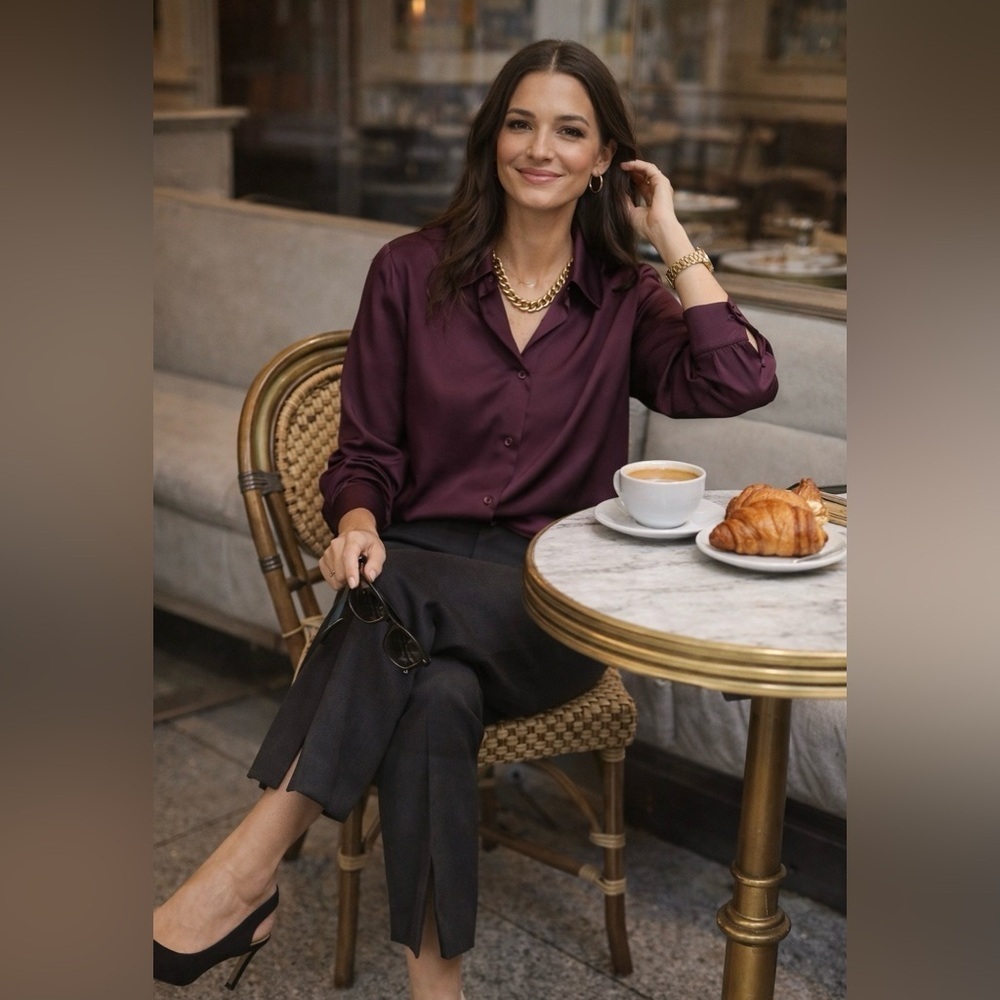 Vince Camuto Satin Long Sleeve Button-Up Shirt
